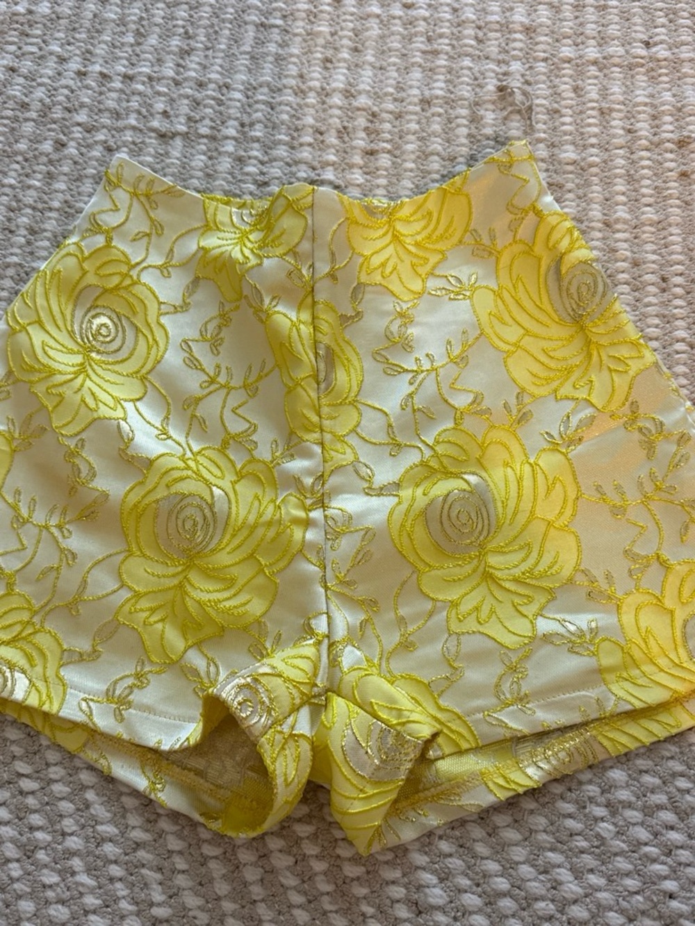 SHEIN Yellow Floral High-Waist Embroidered Shorts